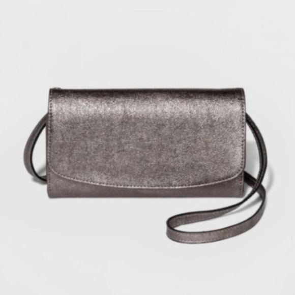 a new day Handbags - A New Day Women's Gunmetal Metallic Faux Leather Wallet on a String